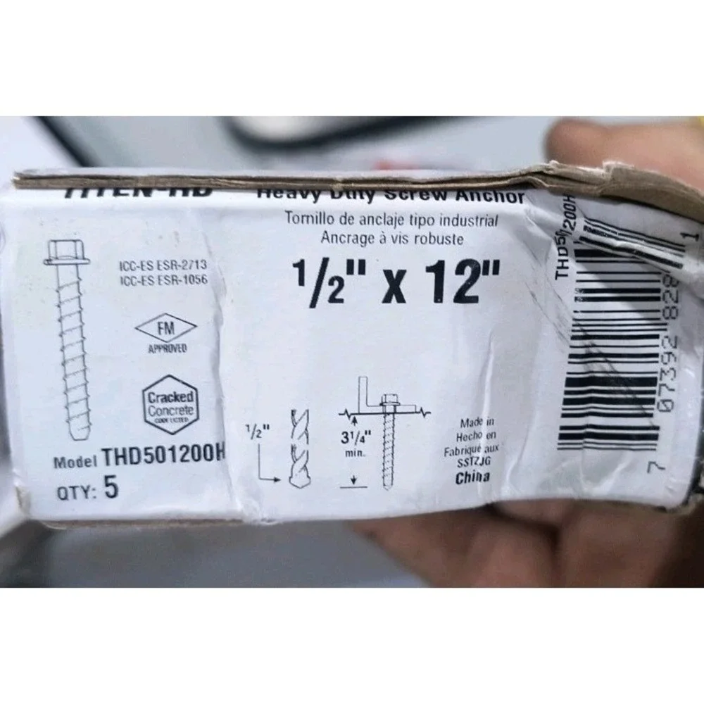 Simpson THD501200H Titen HD 1/2 in. x 12 in. Heavy-Duty Screw Anchor (5-Qty)
